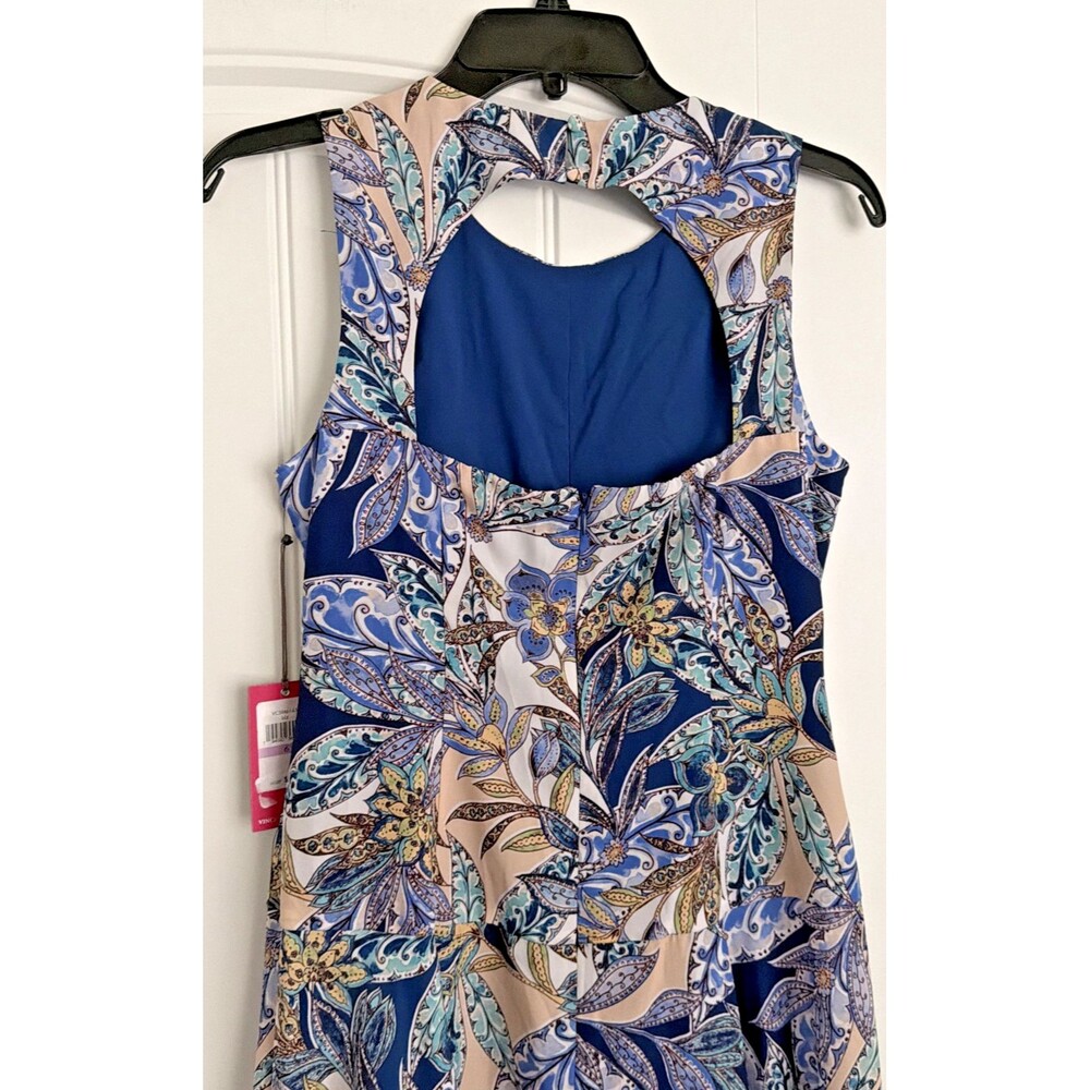 Vince Camuto Women's Sleeveless Printed High-Low-Hem Midi Dress Blue Multi 6 - Picture 12 of 14